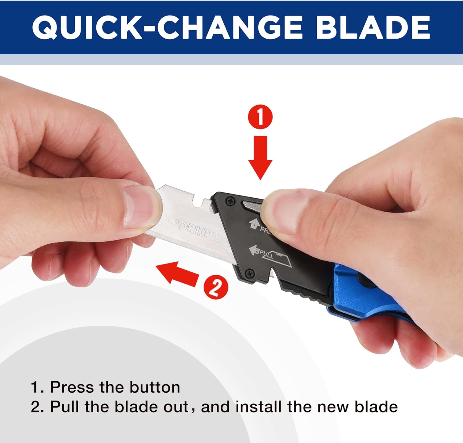 Folding utility knife showing quick-change blade release and blade replacement