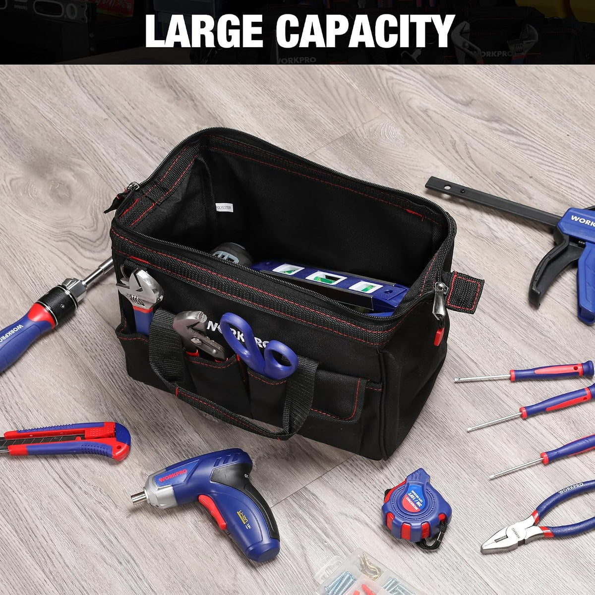 WORKPRO 12-inch Close Top Wide Mouth Storage Tool Bag