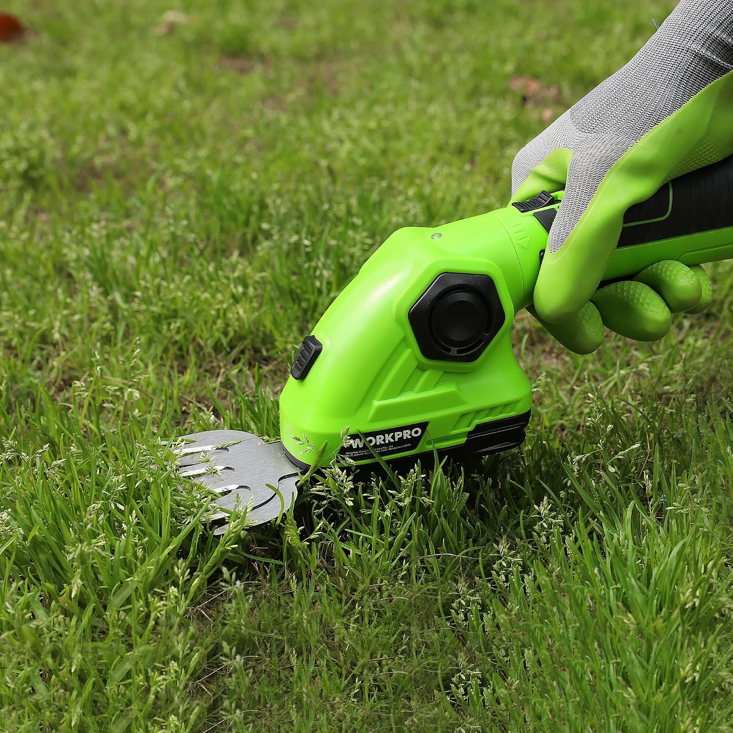 Replacement grass shear blades with silver cutting teeth on a trimmer head