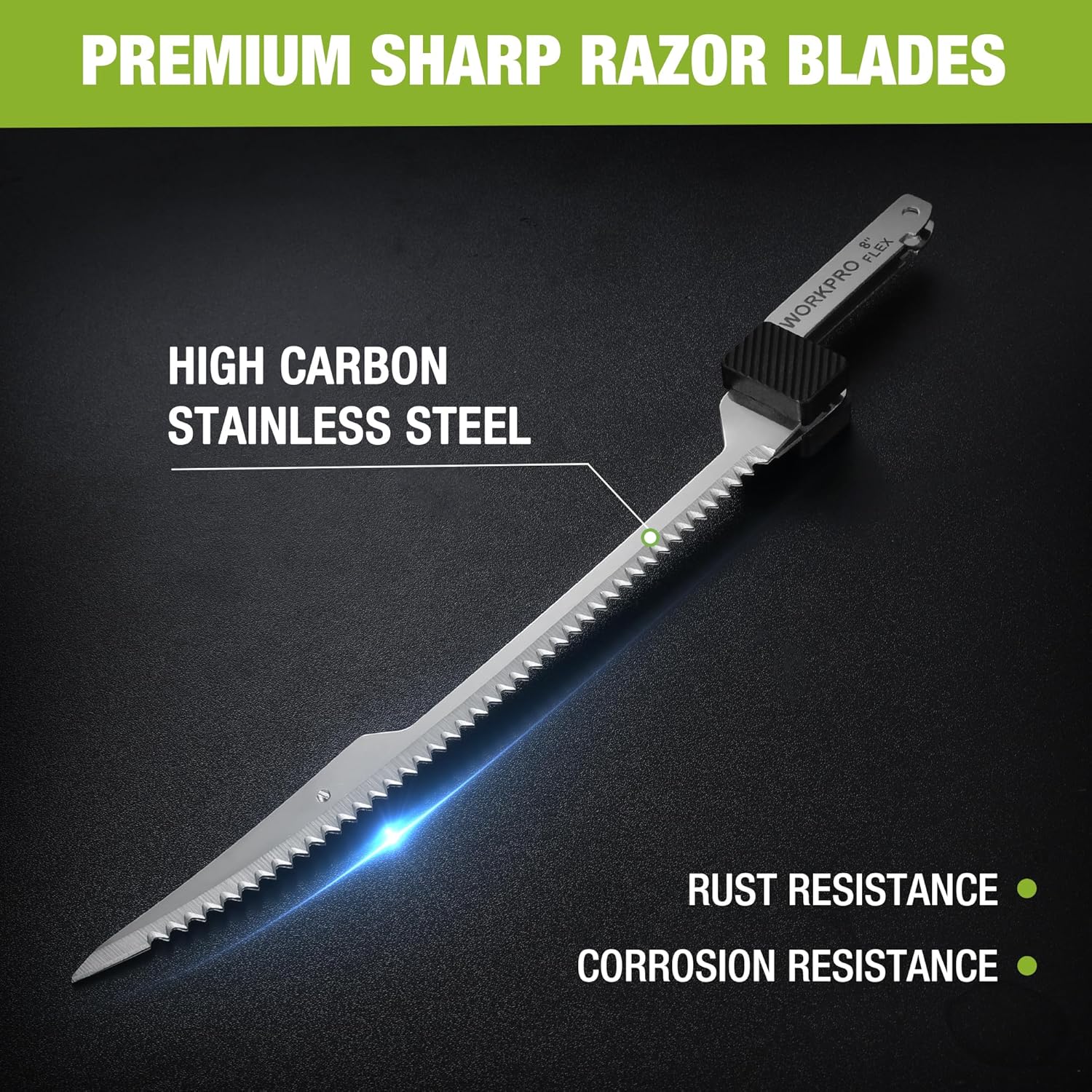8-inch stainless steel razor replacement blade with serrated edge