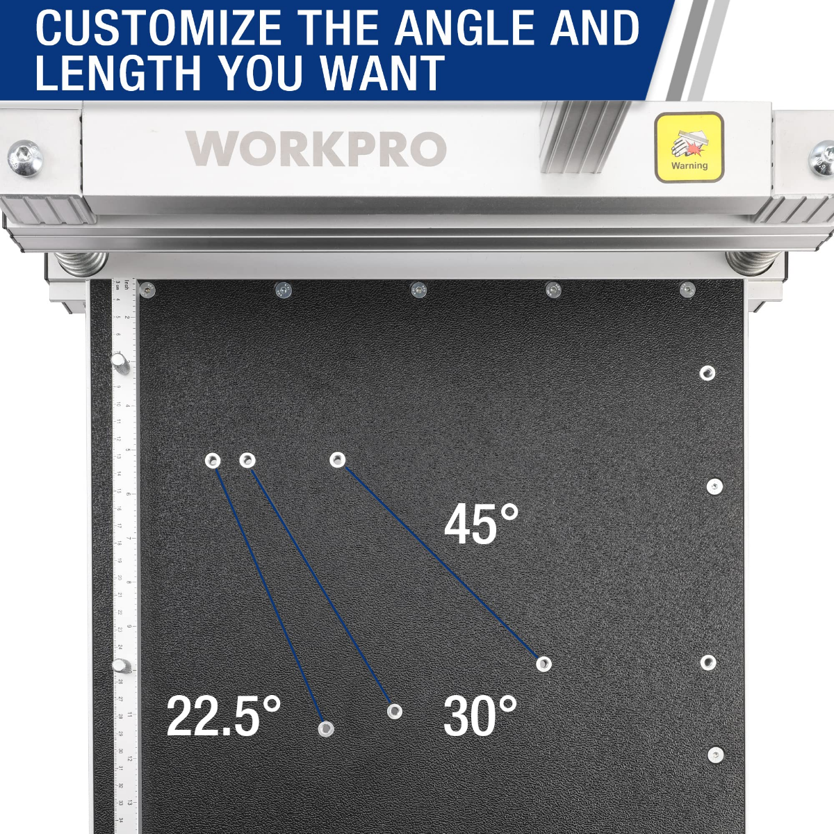 Laminate vinyl floor cutter top plate with angle guide markings over black bed