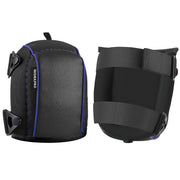 WORKPRO black foam knee pads with adjustable straps and blue edge stitching, pair