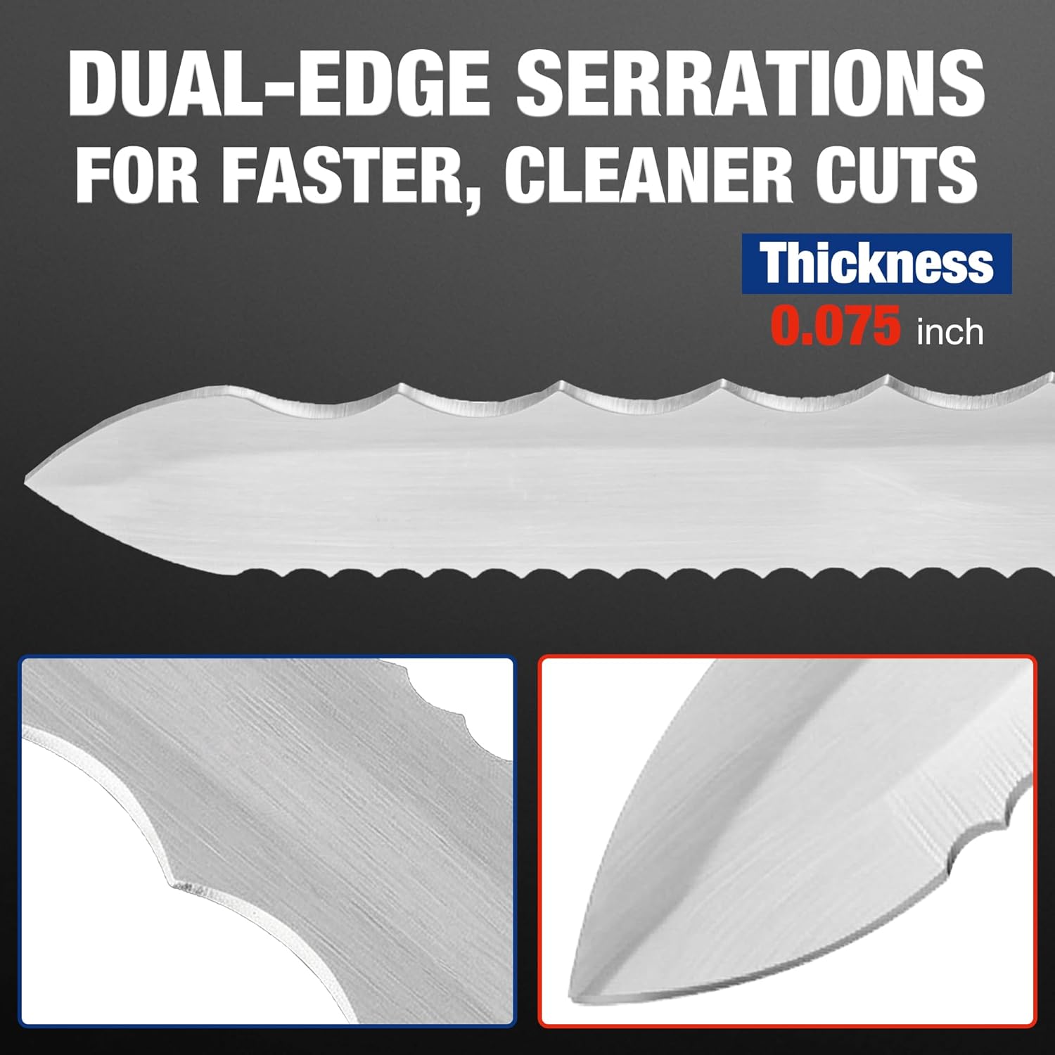 Insulation cutting knife with double-edge serrated stainless blade, silver finish