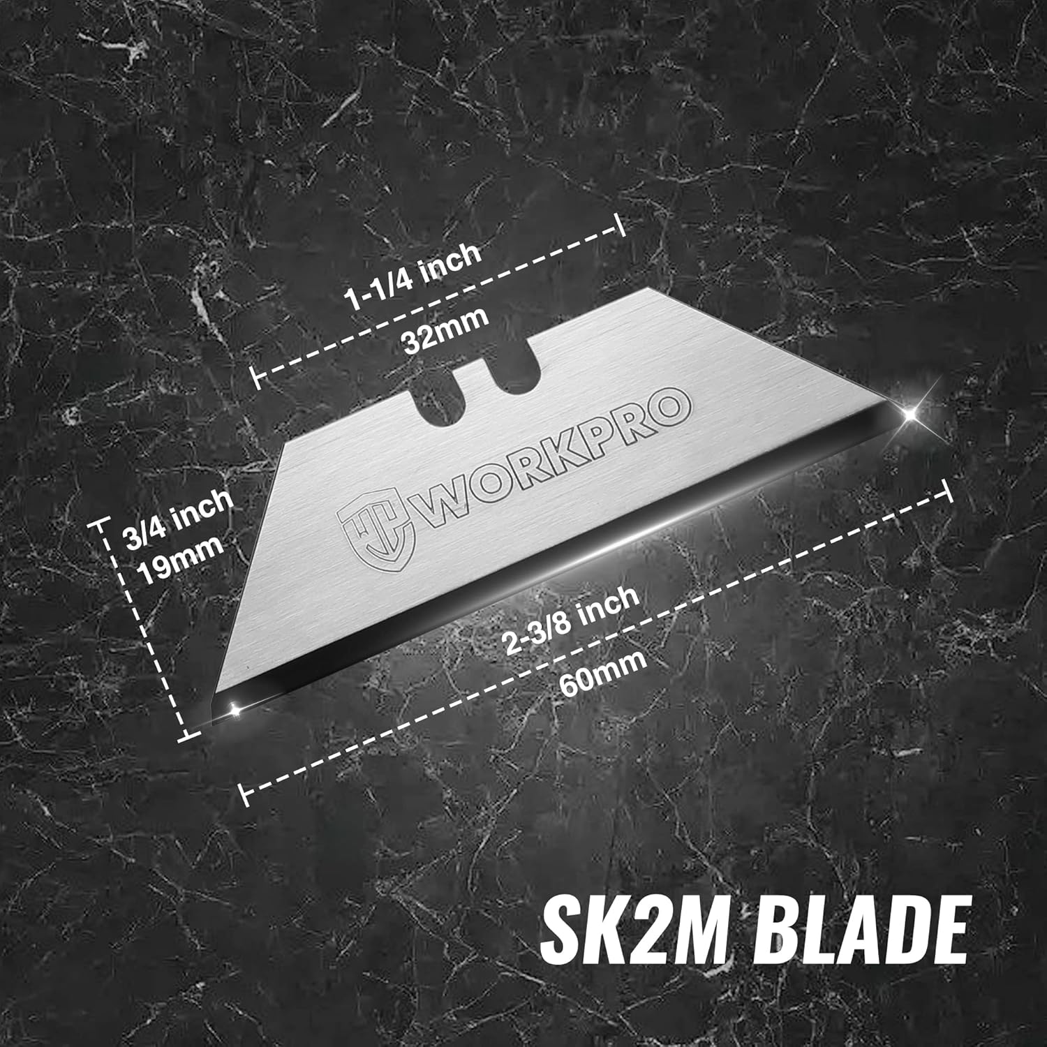 WORKPRO SK2M utility knife blade with measurement markings