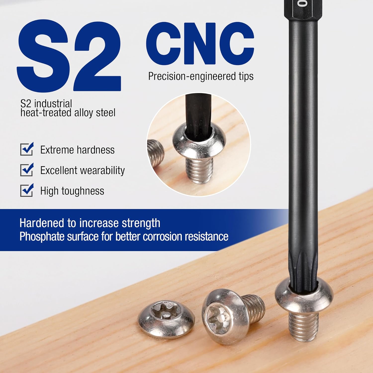 S2 CNC steel Torx bit with hardened tip and hex shank for screws