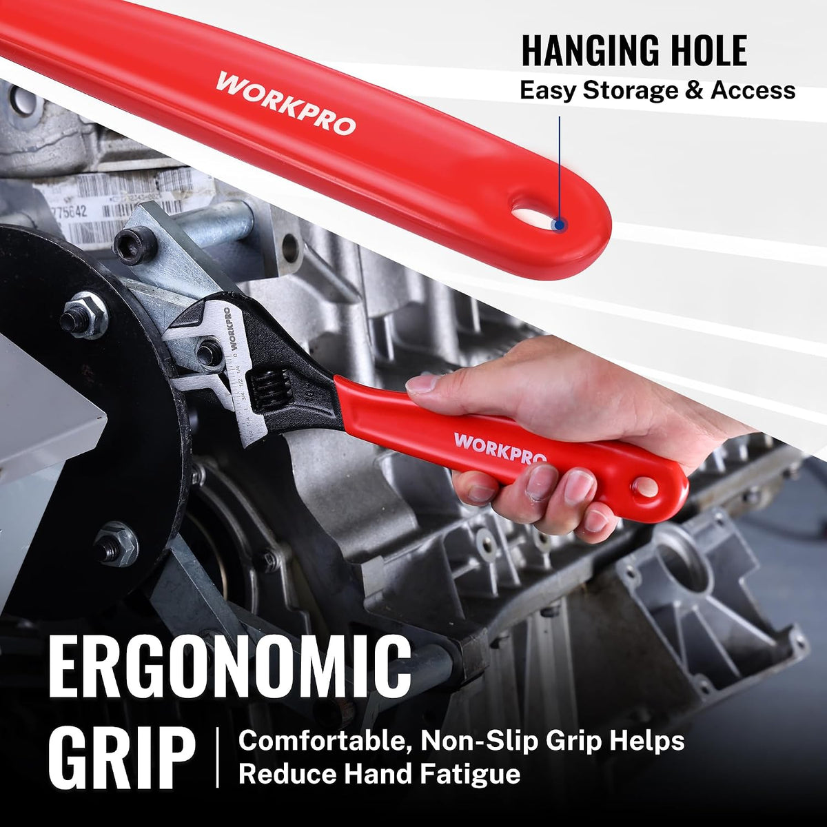 WORKPRO 10-Inch Adjustable Wrench, Cr-V Steel Wide Jaw Black Oxide Wrench
