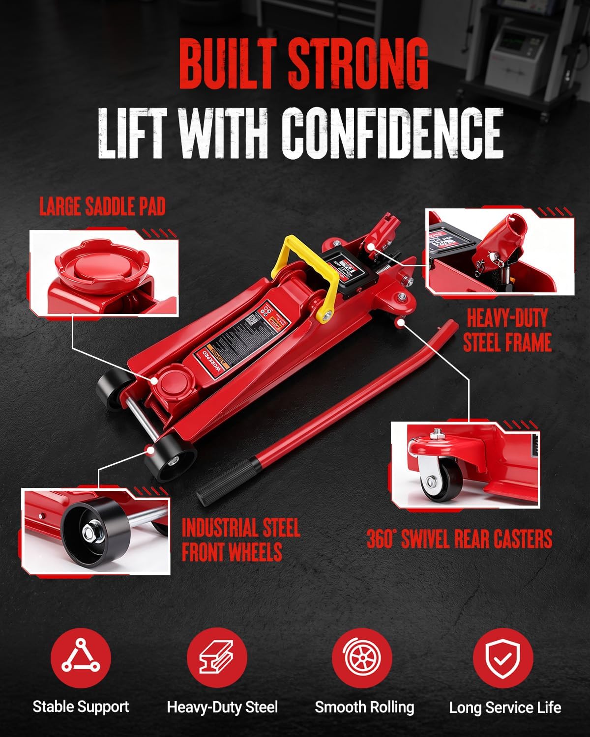 WORKPRO 2.5 Ton Hydraulic Trolley Floor Jack, Heavy Duty Steel Car Jack