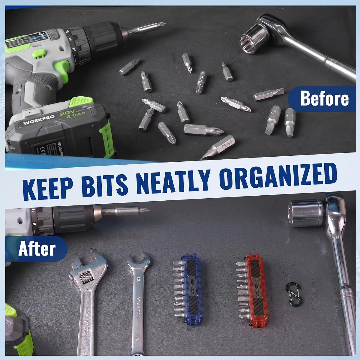 WORKPRO 2-Pack 1/4 in Hex Bit Holders, Bit Organizers with Carabiner