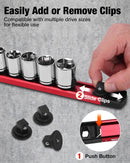 WORKPRO Magnetic Socket Organizer, 3/8" Drive Aluminum Alloy Socket Holder with 10PC Removable Clips for Quick Customization, Sockets Rail for Tool Box Drawer (Sockets Not Included)