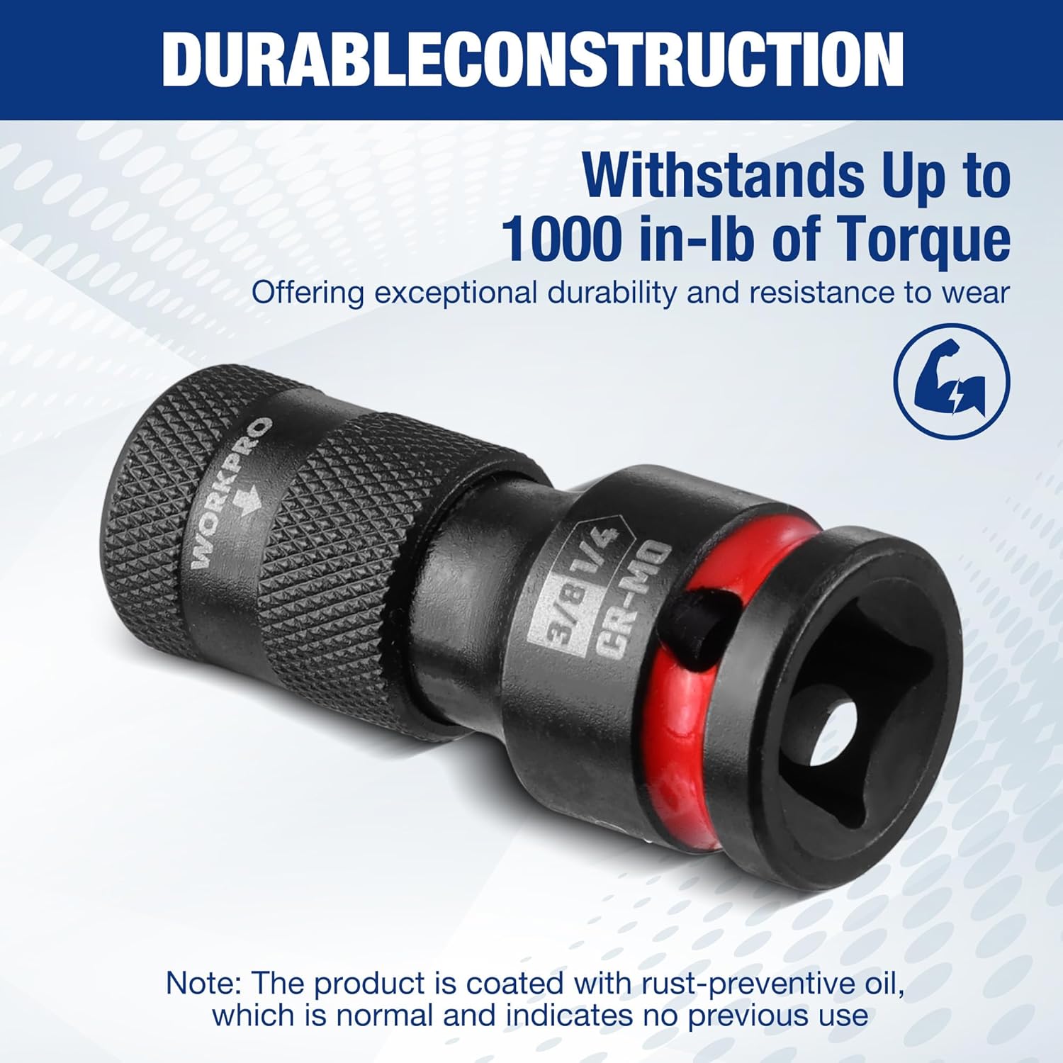 Impact socket adapter, black finish with red ring and 3/8-in to 1/4-in hex opening