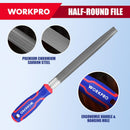 WORKPRO 8-Inch Metal File Set, 3-Piece Flat Half Round Round Files | Carbon Steel Files with Wire Brush & Storage Pouch for Woodworking, Metalworking, Shaping and Smoothing