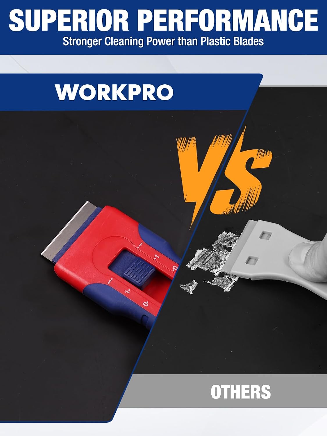 Retractable razor blade scraper with replaceable metal blade cartridge for heavy cleaning