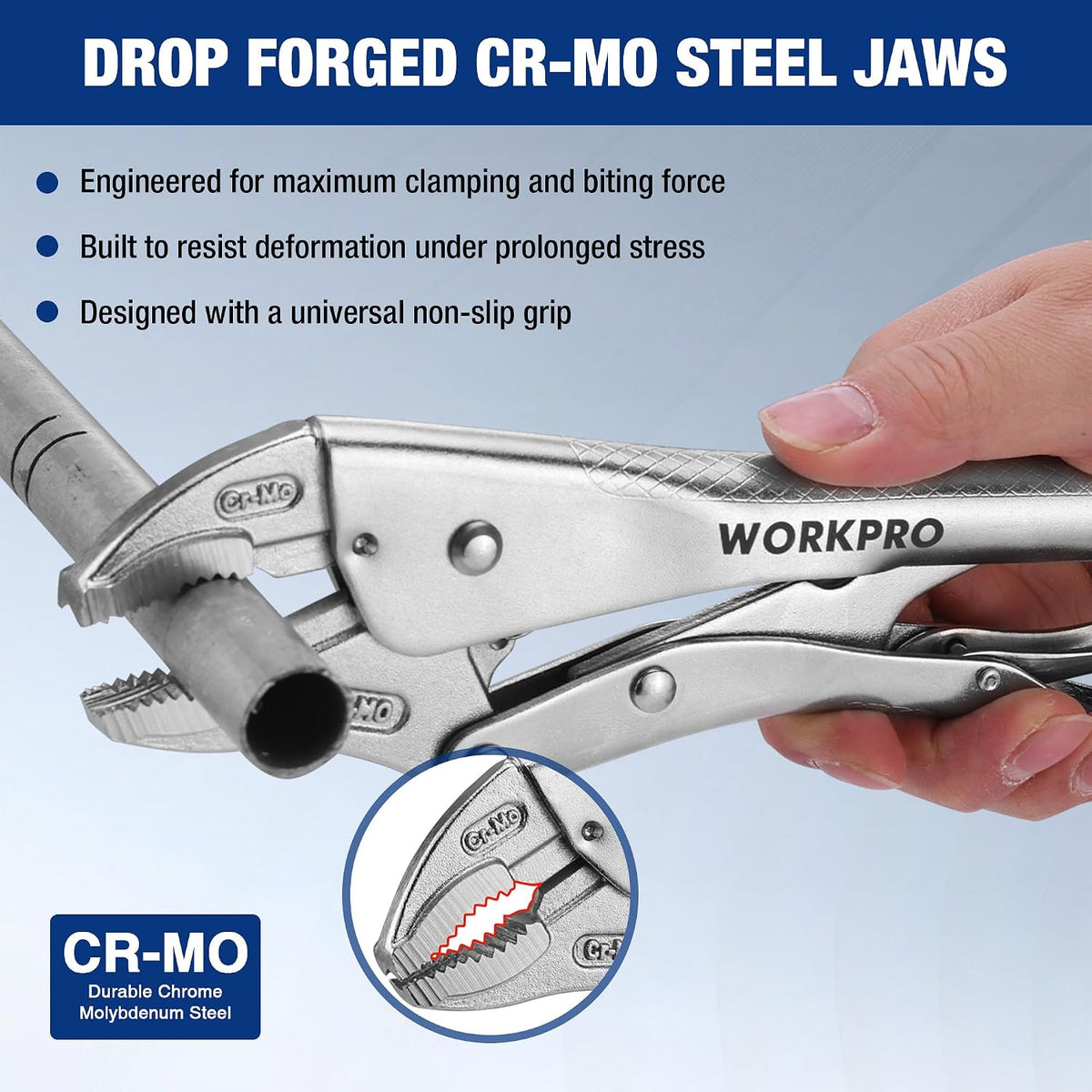 WORKPRO 10" Curved Jaw Locking Pliers with Screw Extractor, CR-MO Steel Construction with Perforated Screw, Multipurpose Clamping Tool for Automotive, Welding, and Home DIY