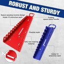 WORKPRO 4-Pack Magnetic Wrench Organizer, 2PC 15-Slot and 2PC 12-Slot Gripper Holder for Tool Boxes, Flexible Gripping Teeth and Carrying Handle, Fit for SAE and Metric, Blue, Red