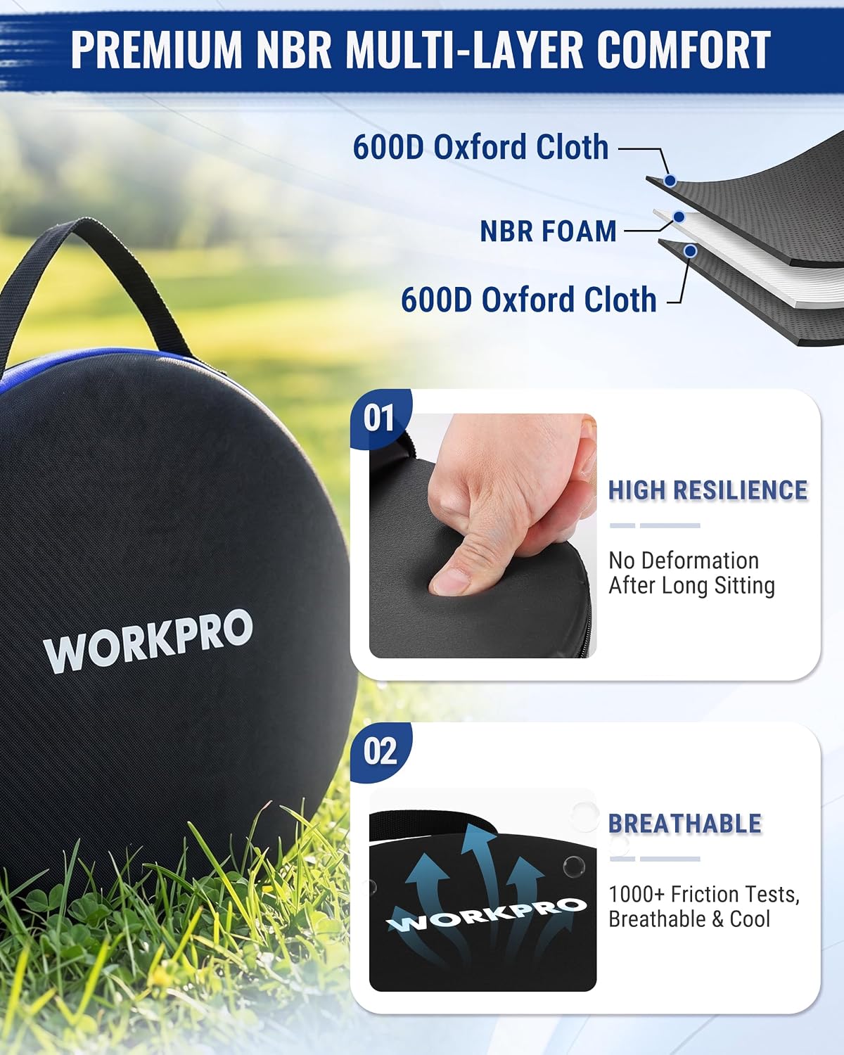 Black NBR foam cushion with 600D oxford cloth cover and reinforced low-profile rim