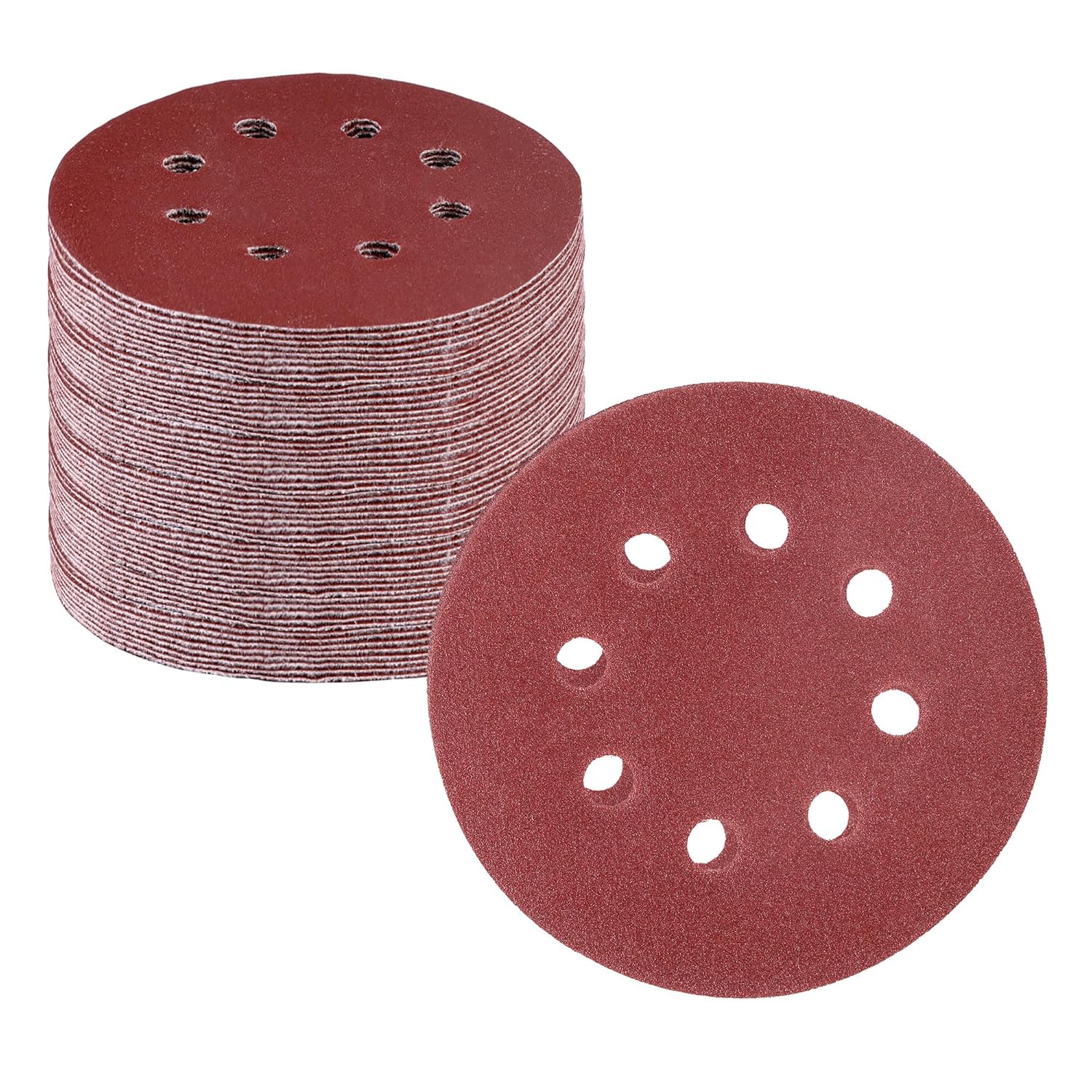 Hook-and-loop sanding disc stack, maroon 8-hole pattern