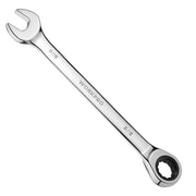 Chrome ratcheting wrench with 9/16 in box end and ratchet head