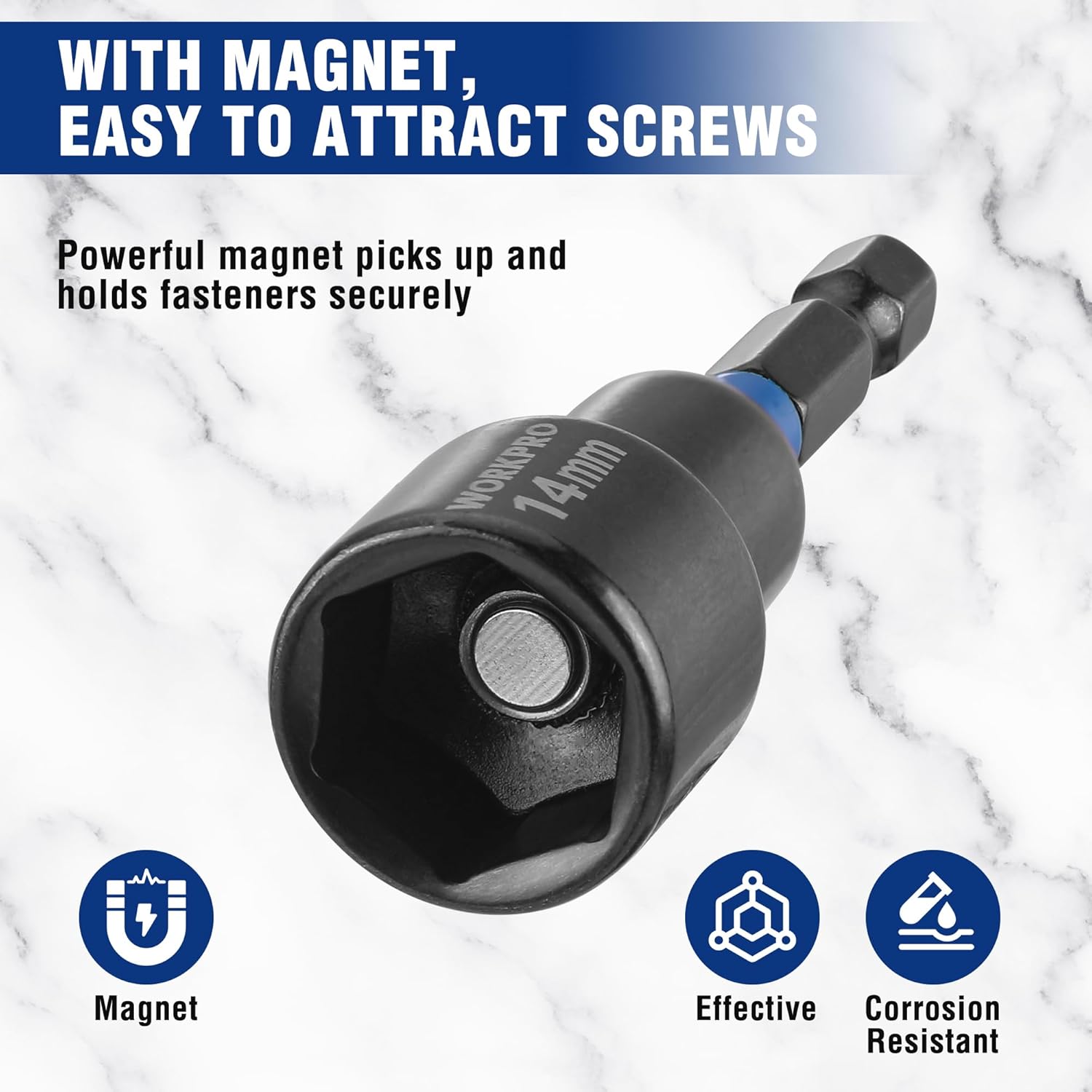 Impact nut driver bit with built-in magnet for securely holding fasteners