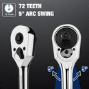 WORKPRO 1/4-Inch Drive Ratchet, Quick-Release Reversible Ratchet Wrench, 72-Tooth Handle, Chrome Alloy Made, Cr-Mo Head, Full Polished