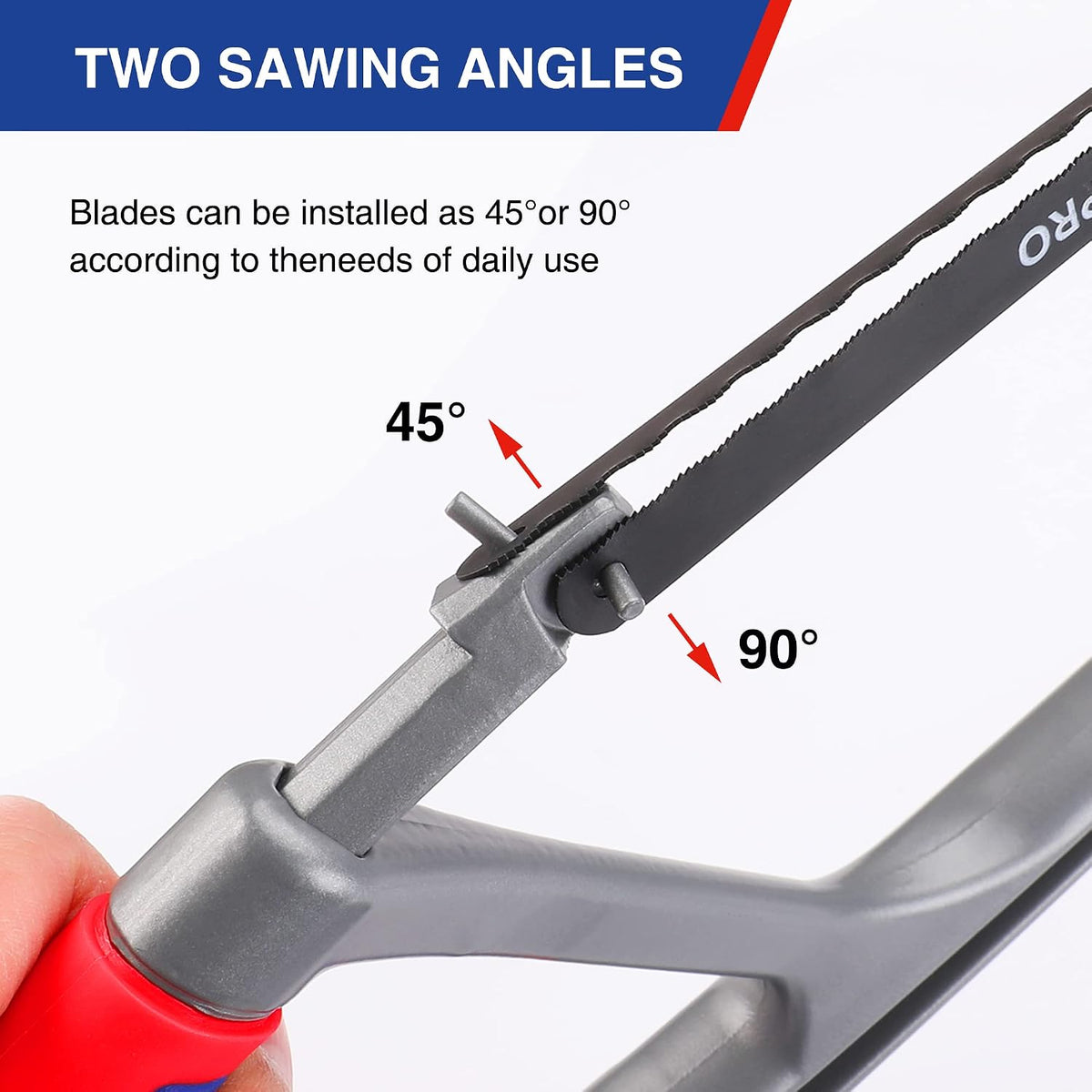 WORKPRO 12-inch Hacksaw with Extra 2 Bi-Metal Saw Blades, Heavy Duty Adjustable 45/90 Angle Saw for Metal, Wood, PVC Pipes