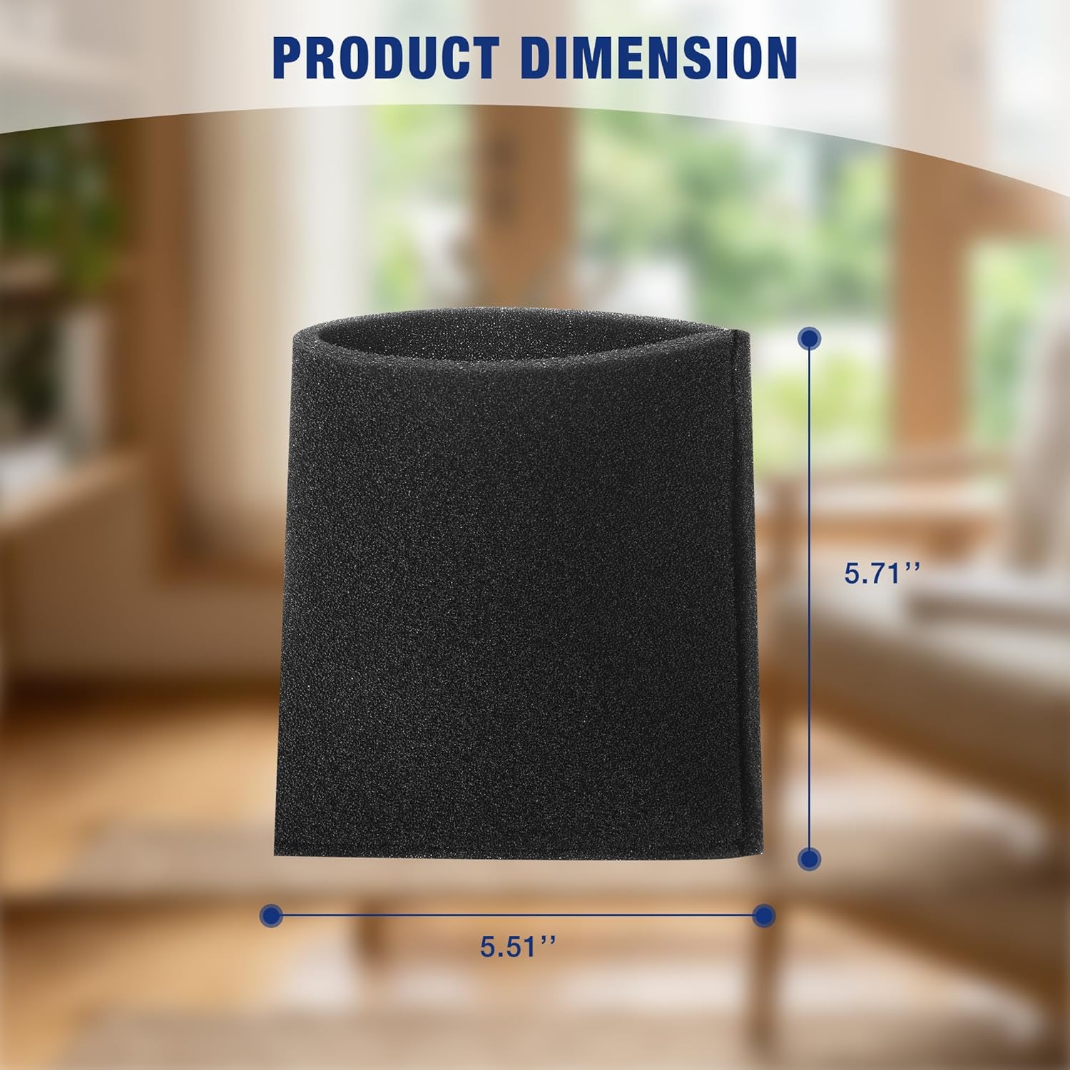 Black foam wet vacuum filter block with size measurement marks