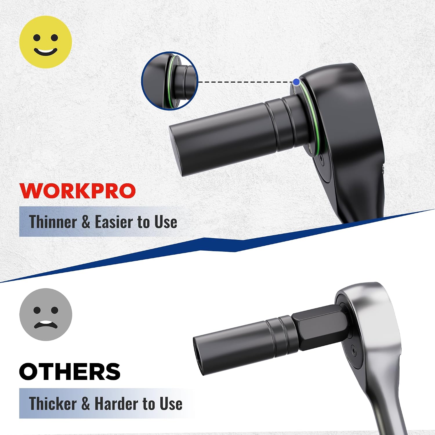 Black stubby socket adapter with short drive, shown in infographic side view