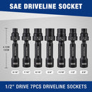 WORKPRO 7PCS 1/2" Drive Driveline Socket Set with Storage Case | 12-Point SAE Swivel Socket, CR-MO Steel Driveline Limited Clearance Socket Set for Automotive and Mechanical Use