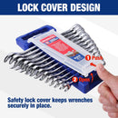 WORKPRO 2-Piece Wrench Organizer, 24-Slot Wrench Holder Set with Lock Cover | Plastic Wrench Storage Metric & SAE Compatibility (Up to 19mm or 7/8), Premium Quality Tool Trays with Carrying Handle