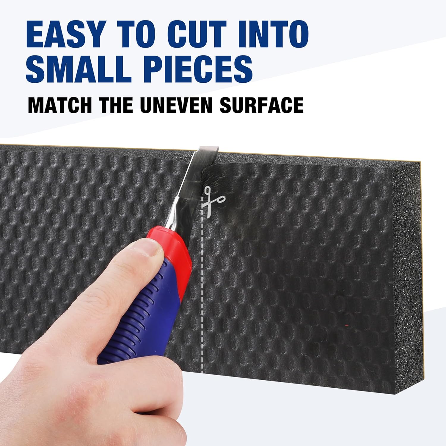 Cuttable black garage bumper guard foam strip with textured surface and hand cutting