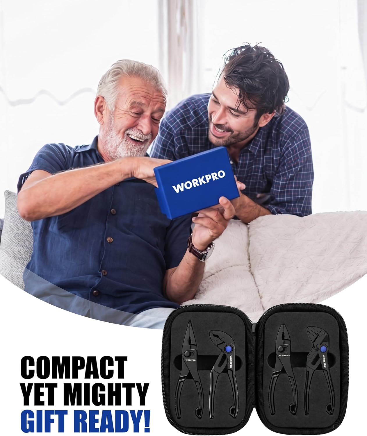 WORKPRO 4-piece mini pliers set in black carrying pouch