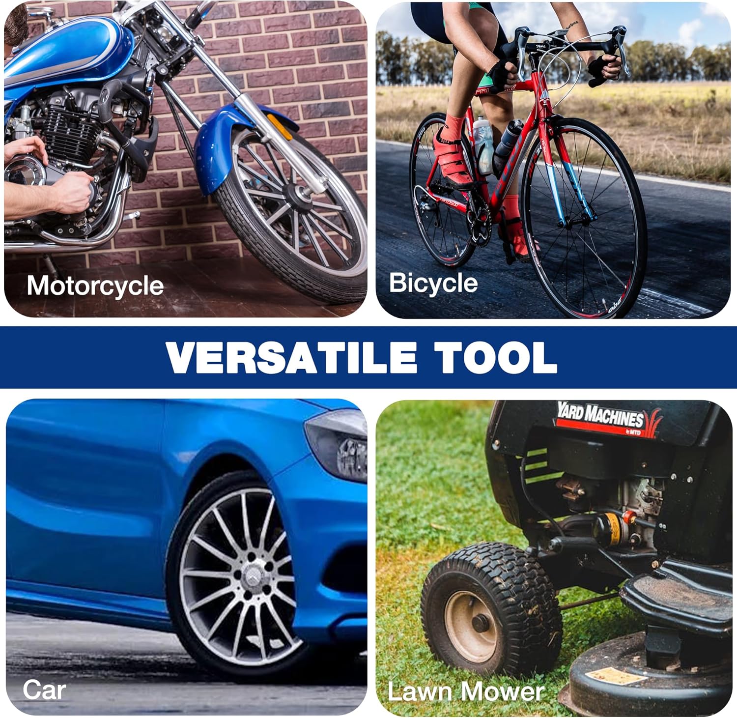 Versatile tire changing tools for motorcycle, bicycle, car, and lawn mower