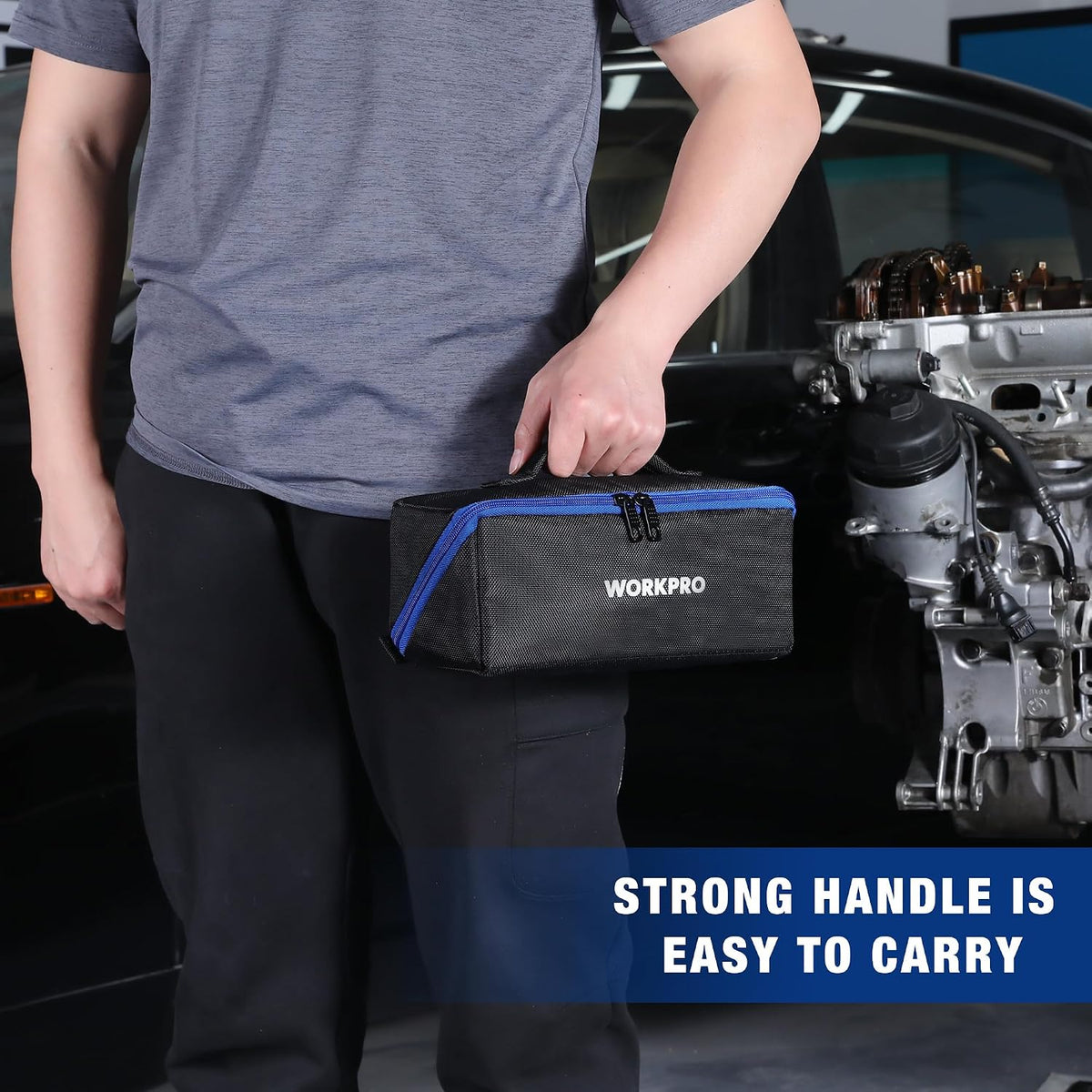WORKPRO Tool Bag, 10" Wide Mouth Utility Tool Bag with Zipper, Heavy Duty Tool Storage Bag, Multipurpose Tool Case Small Tool Bag for Organizer