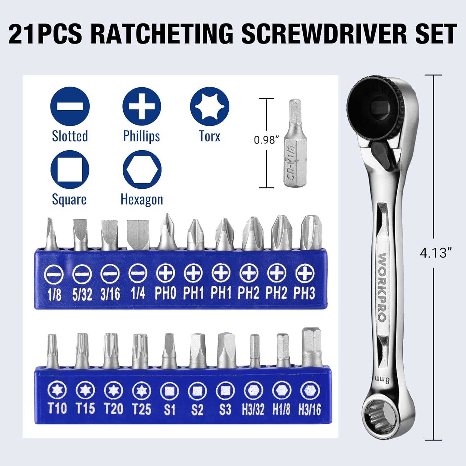 21-piece 1/4 in mini ratcheting screwdriver bit set with right-angle ratchet