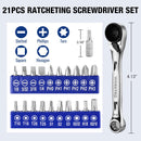WORKPRO 21 PCS 1/4" Mini Ratchet Wrench, 72-Tooth, Right Angle Screwdriver Mens Gifts, 90 Degree Offset Ratcheting Screwdriver Pocket Mini Low Profile Ratchet Wrench Bit Set for Tight Space