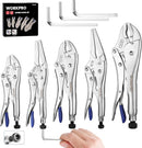 WORKPRO 5-Piece Locking Pliers Set with Hex Key Holes, Curved Jaw & Long Nose Vice Grips with 3pc Allen Wrenches for Maximum Locking Force, Fast Release