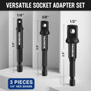 WORKPRO 7-Piece Impact Socket Adapter & Extension Set, CR-MO Steel | Includes 3-Piece 1/4" Hex Shank Impact Extension (1/4",3/8",1/2" Drive) & 4-Piece Socket Adapter/Reducer Set, Impact Grade