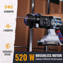 WORKPROX 20V Cordless Rotary Hammer Drill, 7/8" SDS-Plus, 2.0J Hammer Drill for Concrete with 4 Functions, Brushless Motor, 4.0Ah Battery & LED Light, Lightweight SDS Hammer Drill for Home Use