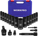 WORKPRO 20-Piece 1/2＂ Drive Deep Impact Socket Set, 6-Point, Cr-V Steel, 10-27mm, Universal Joint, Adapter and Extension Bar, Metric