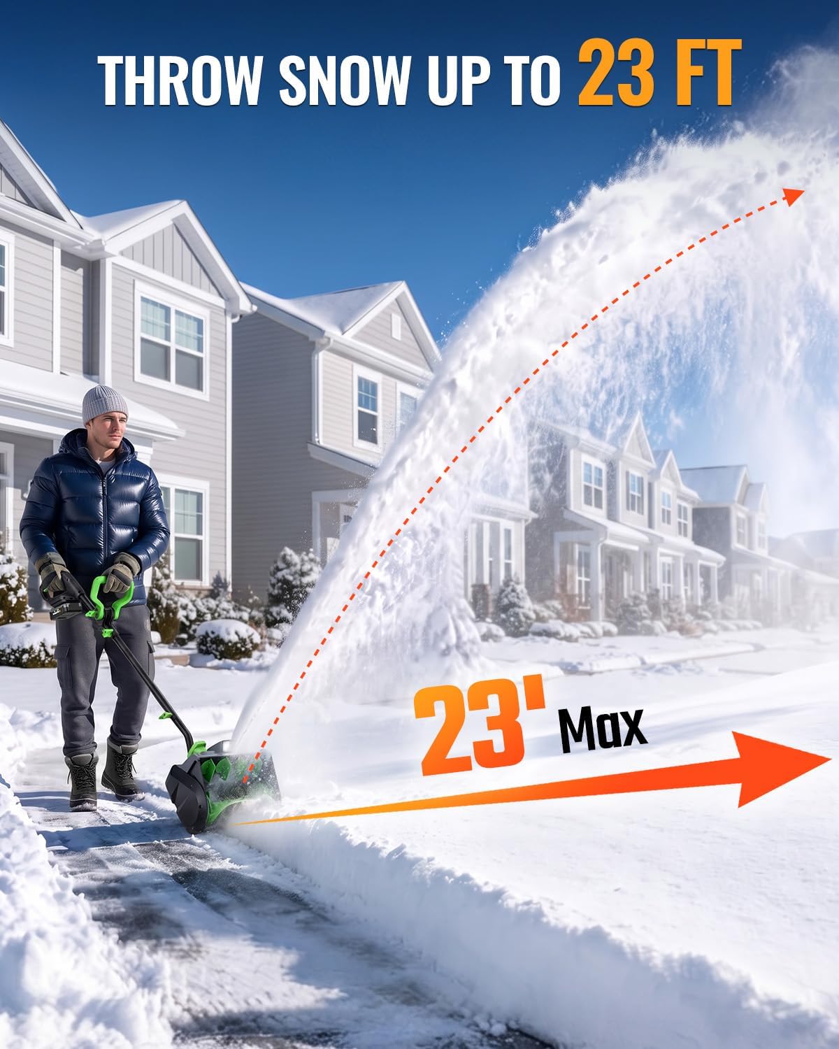 WORKPROX Cordless Snow Shovel, 13-Inch, 20V Battery Included | 23 ft Throw Distance, 4.0Ah Battery, 30° Adjustable Chute, LED Lights, Lightweight, For Steps, Walkways & Driveways