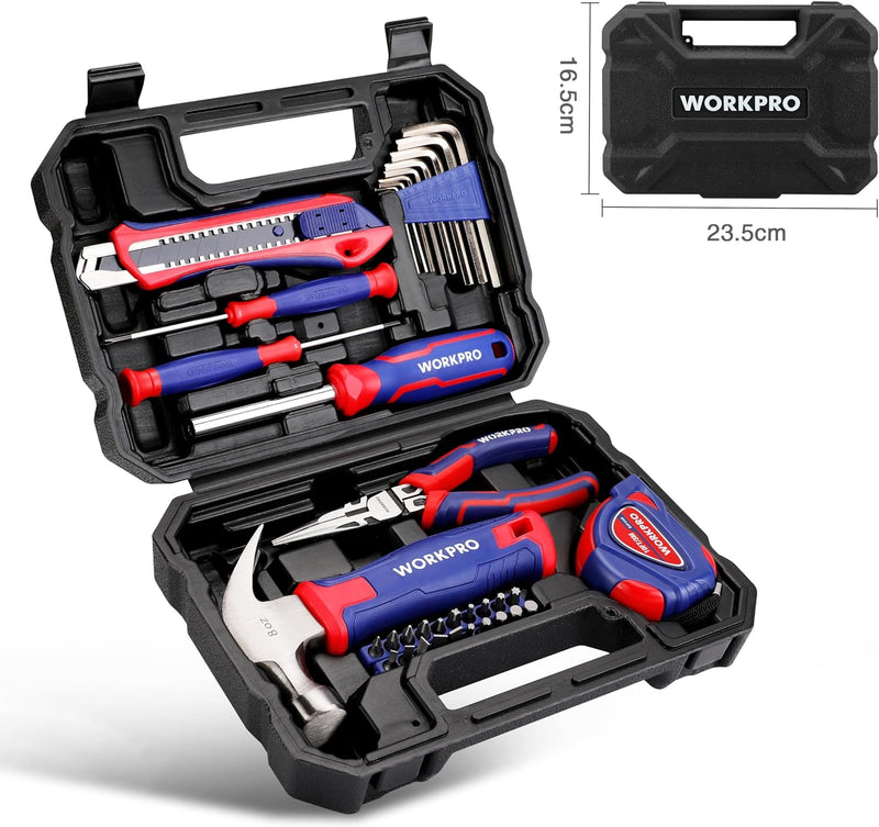 WORKPRO Tool Set, 35 Pieces Tool Set, Tool Box, Equipped, Daily Tools, with Screwdriver, Pliers, Tape Measure, Allen Key for Home Supplies, Gift for DIY Beginners (W)