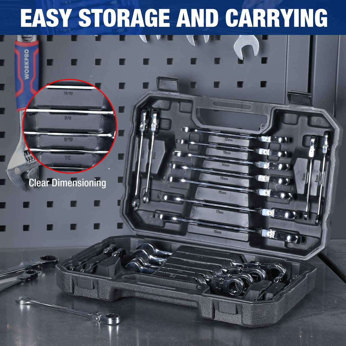 WORKPRO フレックスラチェットレンチ コ WORKPRO 22-Piece Ratcheting Wrench Set, Flex-Head Ratchet