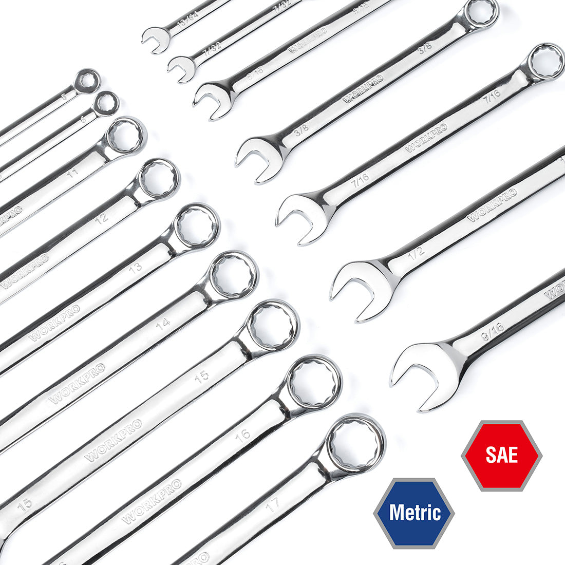 WORKPRO 450 Pcs mechanics tool set with quality chrome-plated steel wrenches, innovation and secure storage