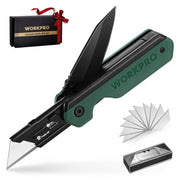 WORKPRO 2-in-1 Folding Knife, Quick-Change Box Cutter with Belt Clip, Liner Lock, and G10 Handle, Extra 10 SK5 Blades Included, Green