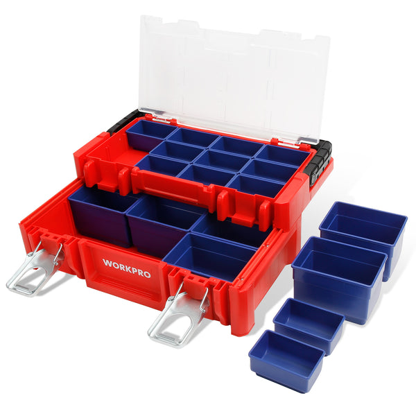 WORKPRO 17-inch Plastic Tool Box, Red Storage Box with Locking Lid and Stainless Steel Handle