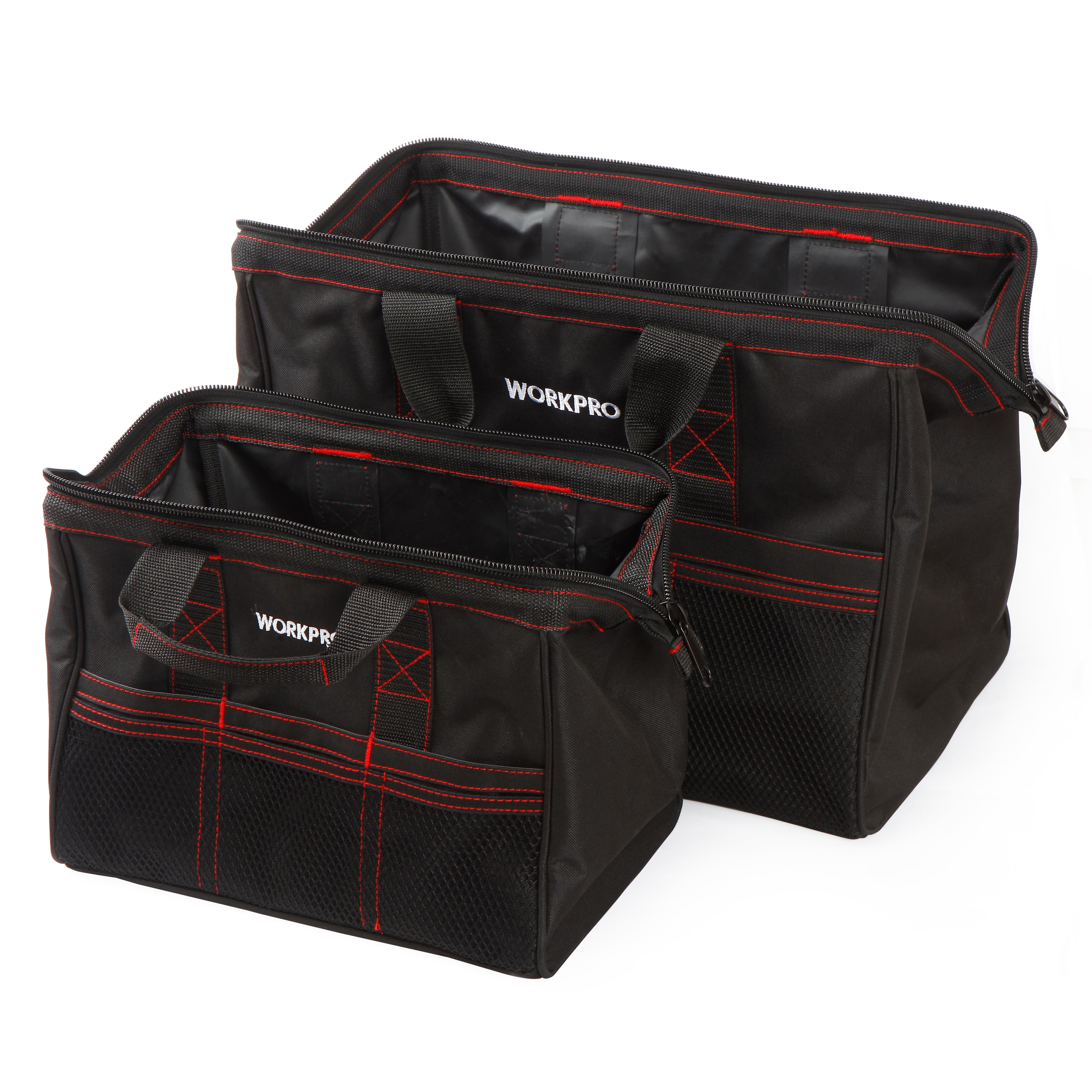 WORKPRO 2 Piece 13 inch 18 inch tool bag set in black fabric with zipper, innovation quality durable secure