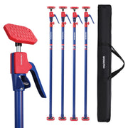 Cabinet jack support pole kit with four blue poles, red clamps, and black storage bag