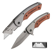 WORKPRO Folding Utility Knife and EDC Pocket Knife with wood handle, innovation and durable quality, secure