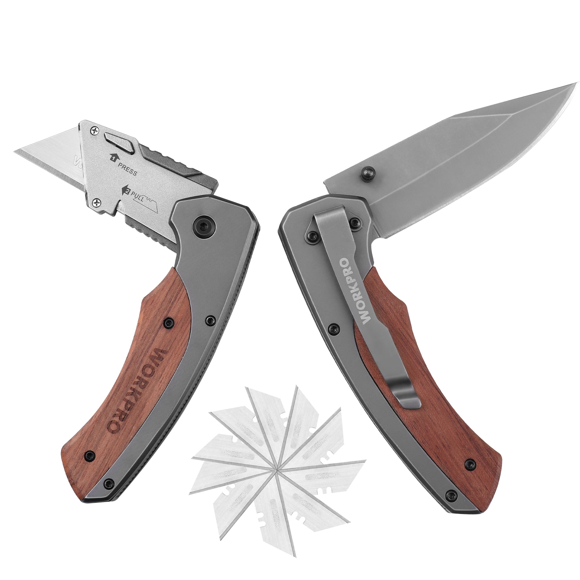 WORKPRO Folding Utility Knife and EDC Pocket Knife with innovation, quality, durable SK5 blades and secure quick-change