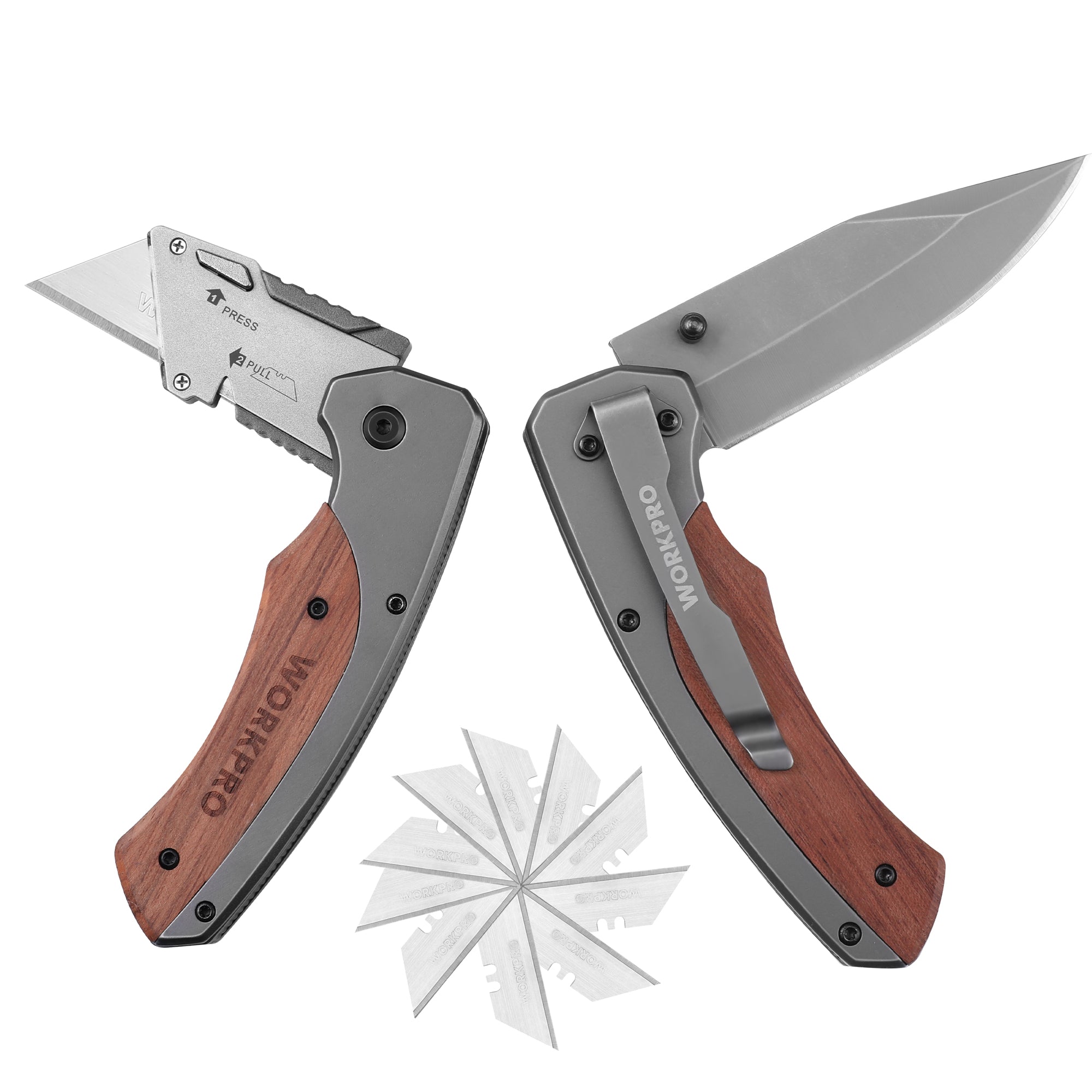 WORKPRO Folding Utility Knife and EDC Pocket Knife with innovation, quality, durable SK5 blades and secure quick-change