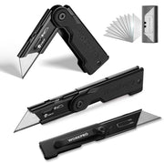 WORKPRO 3-Pack Folding Utility Knife Set with innovation black G10 handle and stainless steel body, quality